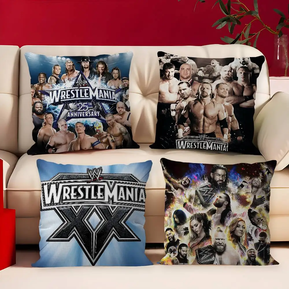 

W-WWE LOGO W-WrestleMania Pillow Gift Home Office Decoration Bedroom Sofa Car Cushion Cover Case 45x45