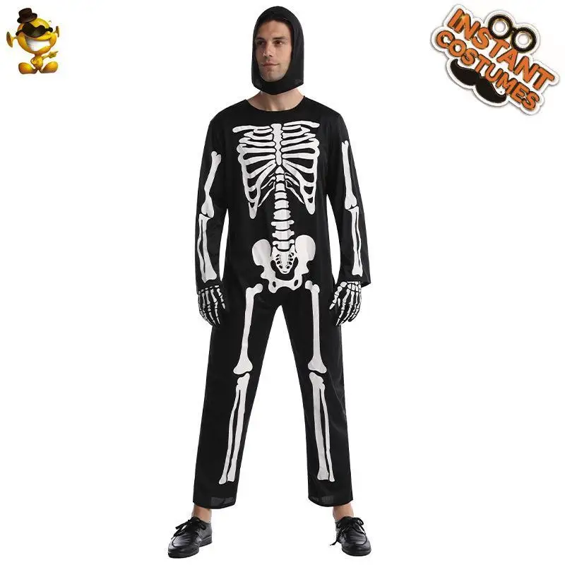 Męski kostium szkieletu na Halloween, strój kostnej ramienia, odzież sceniczna, materiał PU, strój formalny do KTV, jesień 2025