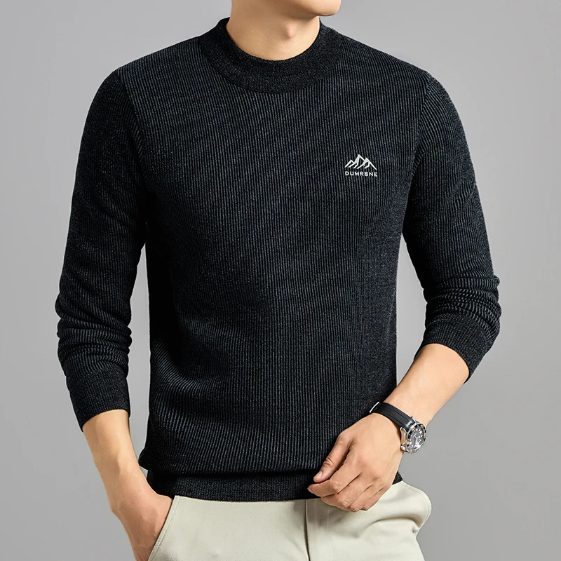 

Winter Fashion Solid Color Men's Plush Thick Round Neck Sweater Casual Base Knit Sweater Warm Men's Loose Sweater Mens Clothes