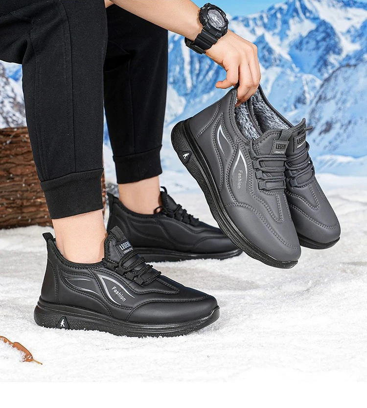Herren Winter Warme Freizeit-Sportschuhe mit Schnürung, PU-Obermaterial, Fleece-Futter, Rutschfeste Dicke Sohle, Alltagsschuhe zum Gehen – Detail 17