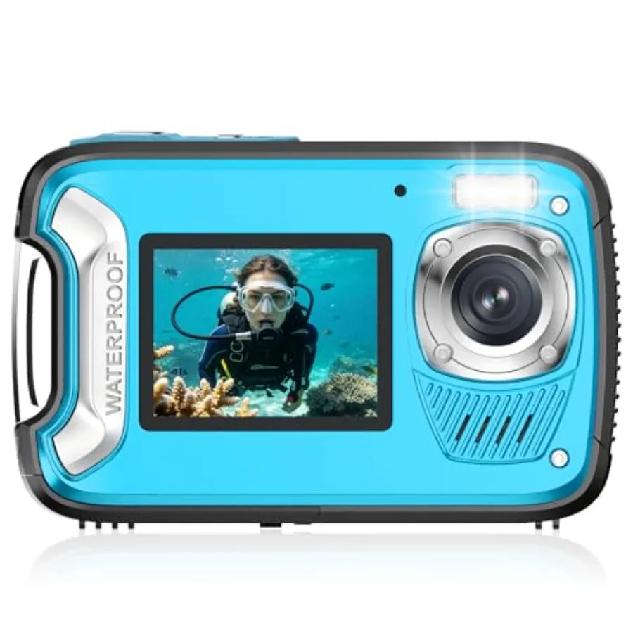 

Snorkeling, scuba diving, surfing travel waterproof camera: 5K resolution, 96MP, 33FT depth, dual screens, autofocus, black rub