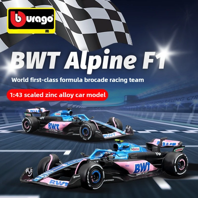 Bburago 1:43 BWT Alpine 2023 A523 F1 Formula Car Die Cast Vehicles Collectible Model Racing Toys Acrylic Box