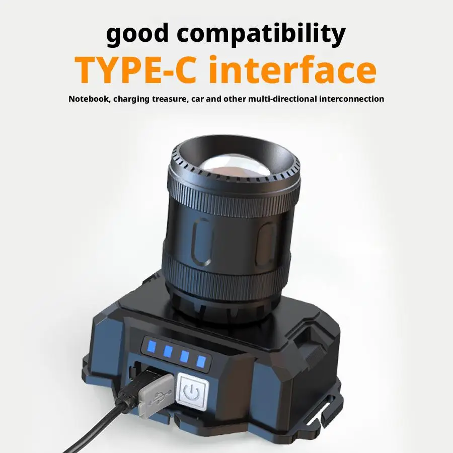 Rechargeable Ultra-Bright Long-Lasting LED Headlamp for Outdoor Work - Powerful Illumination Head-Mounted Searchlight