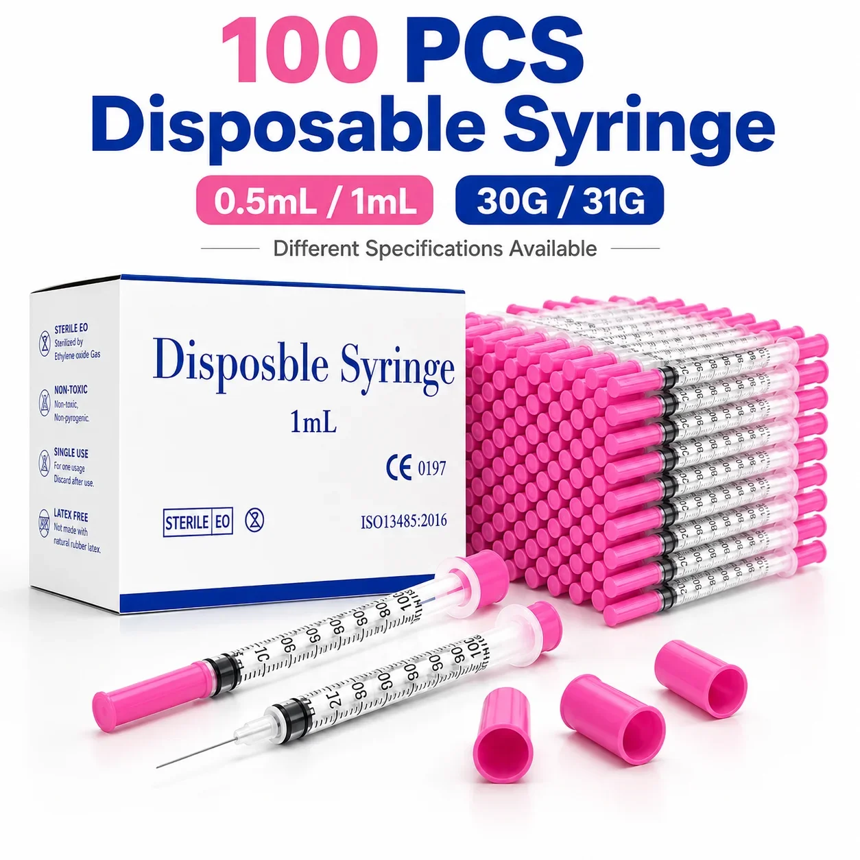 100PCS Individually Sterile Wrapped Small Liquid Dispensing Tools Dispensing Insulin Injection Disposable Measuring Syringes