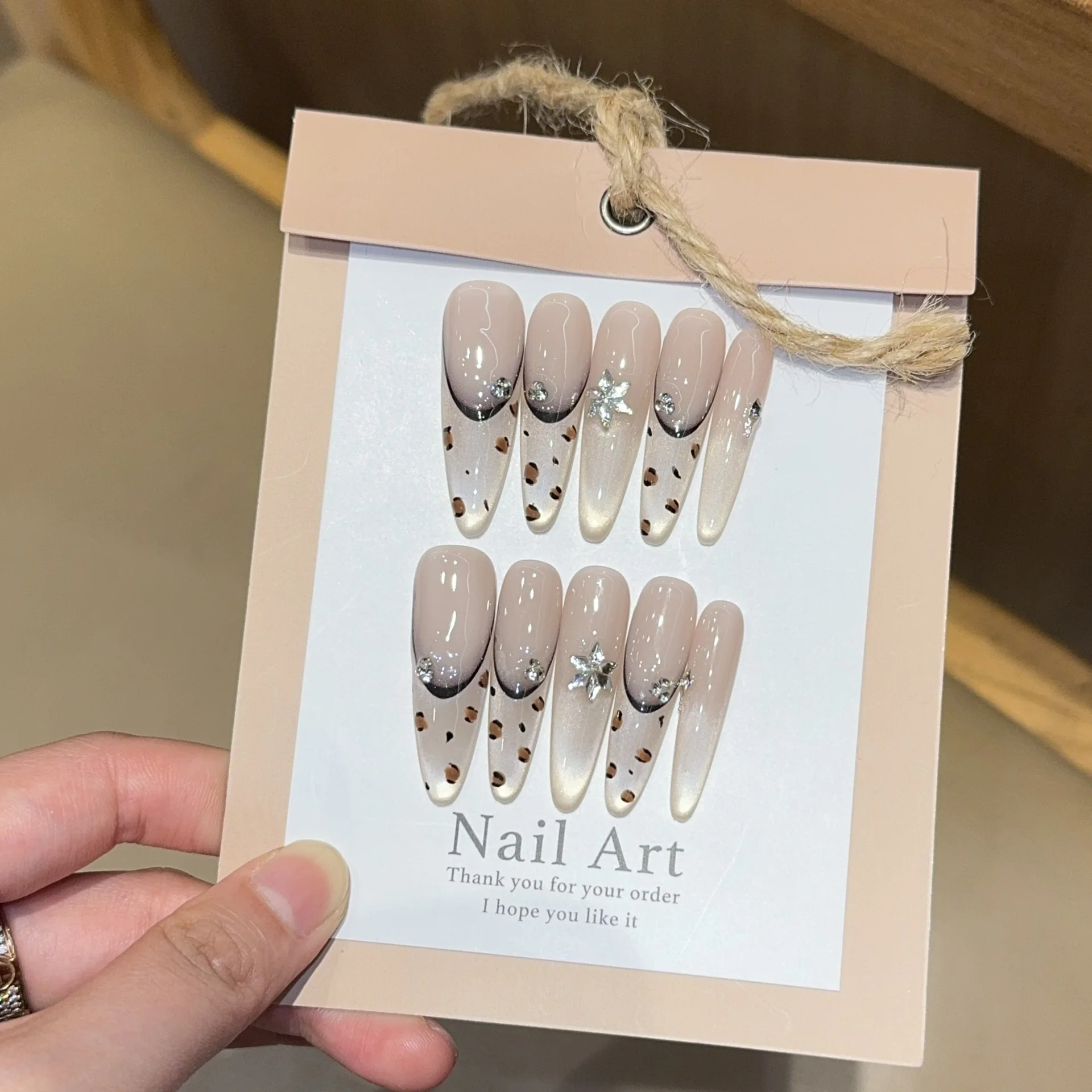 

10 шт., длинные шпильки ручной работы, французский пресс на ногтях, блестящий кошачий глаз, леопардовый принт, алмазный декор, накладные ногти, носимые накладные ногти, искусство