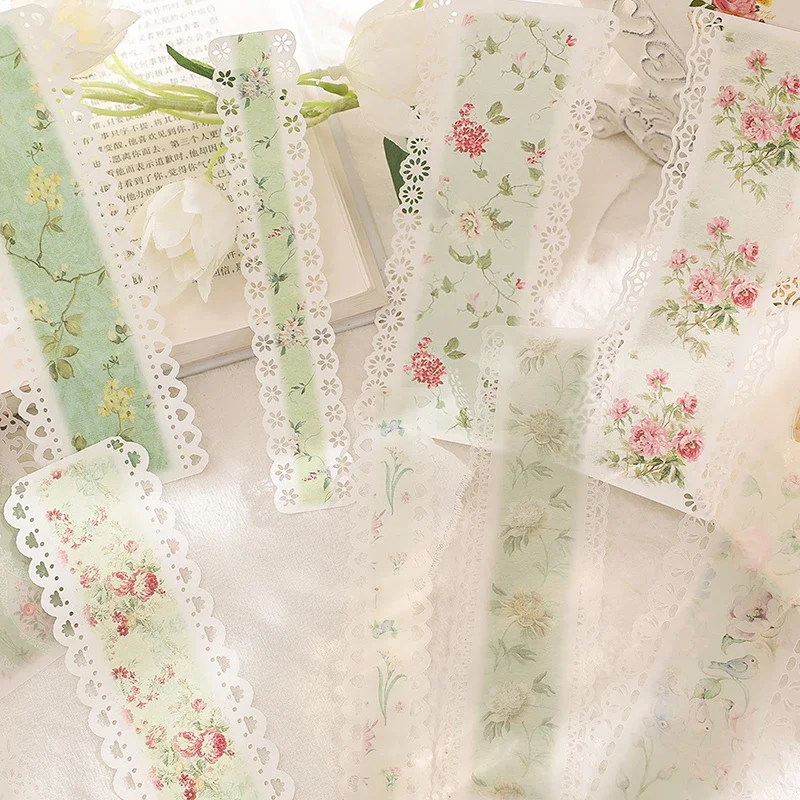 10Pcs Lace Flower Craft Paper Aesthetic Junk Journal Planner Vintage Hollow Floral Background Paper Pack Scrapbooking Material