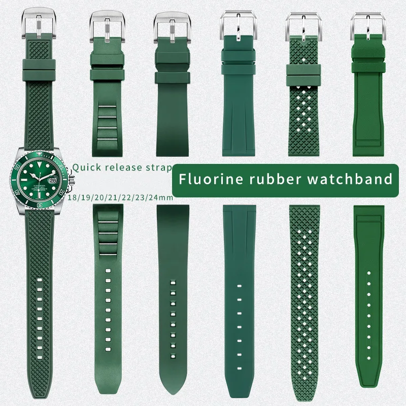 

Ремешок из фторкаучука для Rolex Omega IWC Seiko 20 21 22 23 мм, зеленый быстросъемный силиконовый ремешок для часов, аксессуары для наручных часов