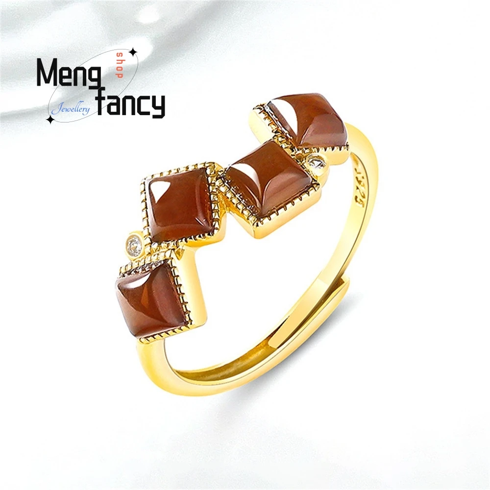 

Натуральный нефрит Хэтянь, сахарный нефрит, геометрическое кольцо, нефрит S925, серебро, инкрустированное, легкое, роскошное женское кольцо, модное кольцо, ювелирные изделия