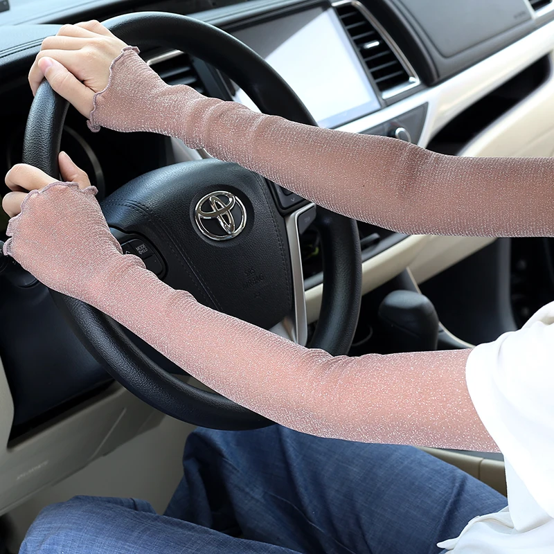 Tipis bernapas seksi lengan pendek tabir surya untuk wanita, ikat lengan palsu jaring dekoratif lengan es menari luar ruangan