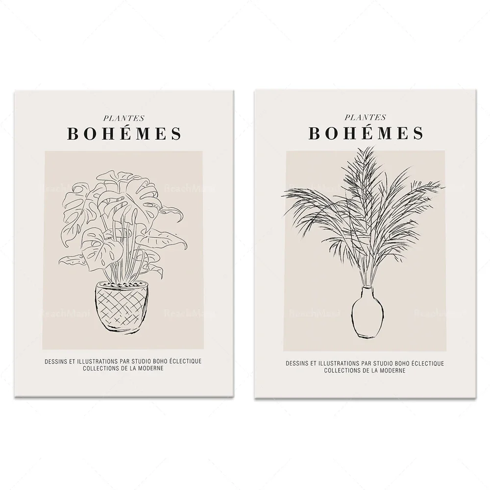 Bohemian Plants-Bohemian Plants-Abstract Plant Monstera Poster-Pampas Grass Poster Modern Wall Art-Typographic Poster-Minimalist