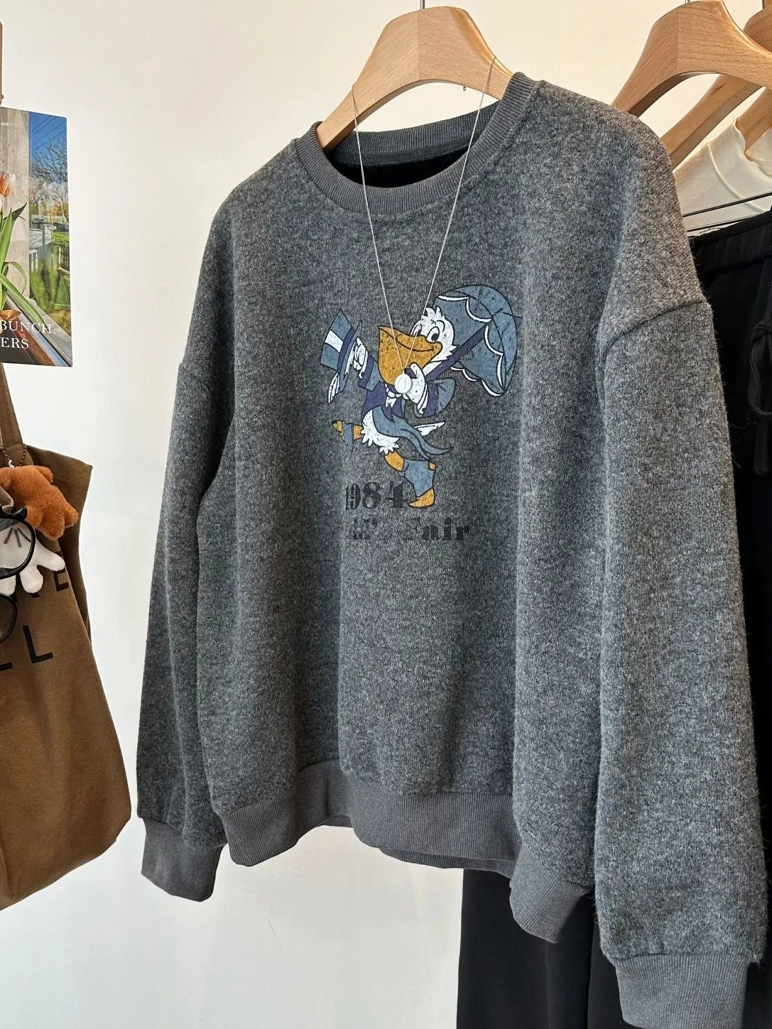 Extra Large 300 Pou Umbrella Print Fce Lined Sweatirt Women's Autumn Winter Ultra Soft Warm Velvet Top Korean Sle