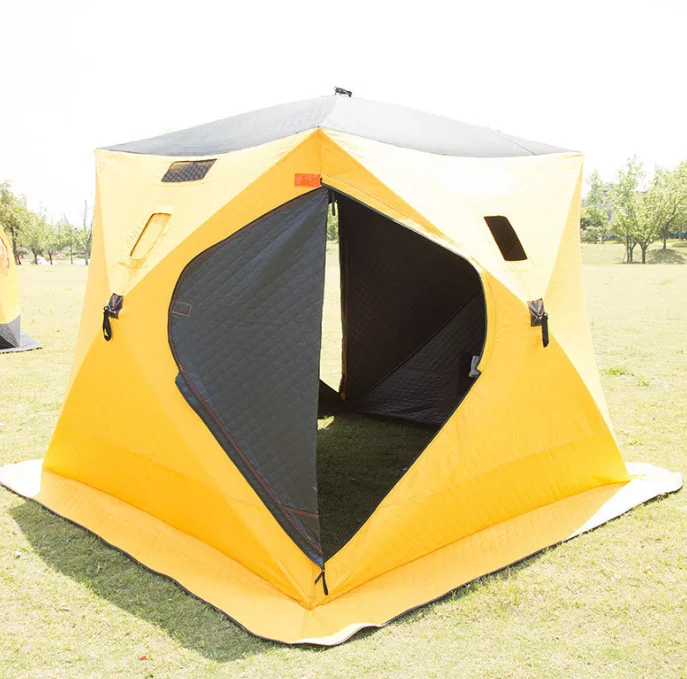 Winter Camping 6 Person Hexagon Hub Tent Portable Insulated Cube Ice Fishing Tent