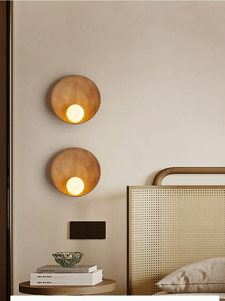 Wabi Sabi Style Shell LED Wall Lamp Creative Personalized Homestay Bedroom Corridor Background Wall Lamp Wood Color Sconces