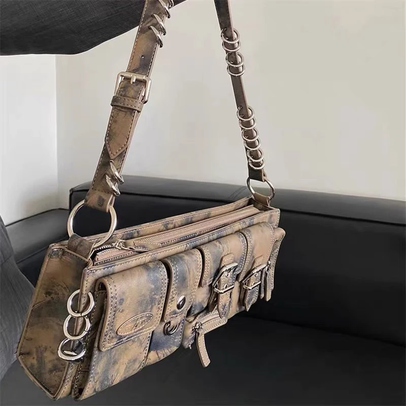 Multi Pockets Ring Sling Baguette Shoulder Bag for Women Crossbody Functional Bag Luxury Long Style Ladies Underarm Tote Bag