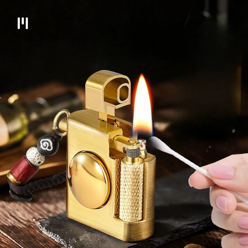 

Mini Fingertip Vintage Turntable Oil Lighter Retro Fashion Plaything Pendant Portable Grinding Wheel Cigarette Lighter Smoking