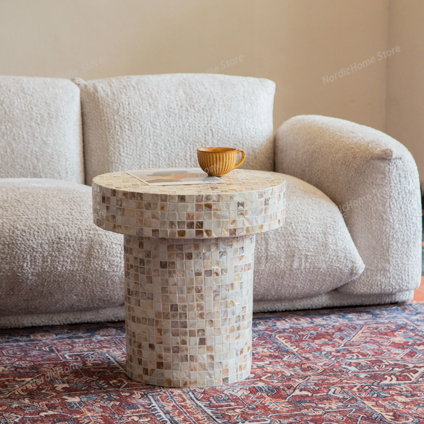 

for Retro Style Creative Shell Decor Side Table for Home Living Room Coffee Table for Outdoor Garden Patio Round Accent Table
