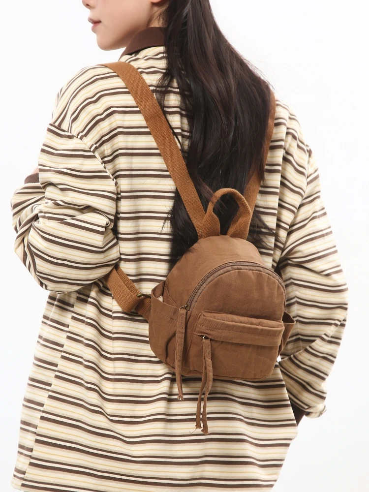 Trendy Simple Canvas Shoulder Bag for Women 2025 New Style Retro Shopping Backpack Single Strap Backpack Commuter Style Pure ...
