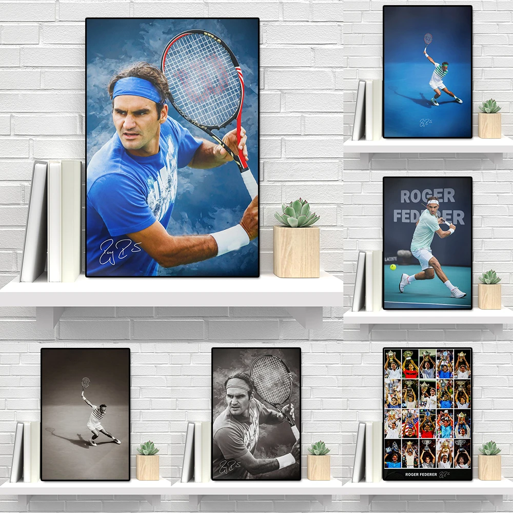 

Tennis Legend Star Federer 20 Grand Slam Singles Titles Poster Print Sports Player Signature Canvas Painting Wall Art Room Decor