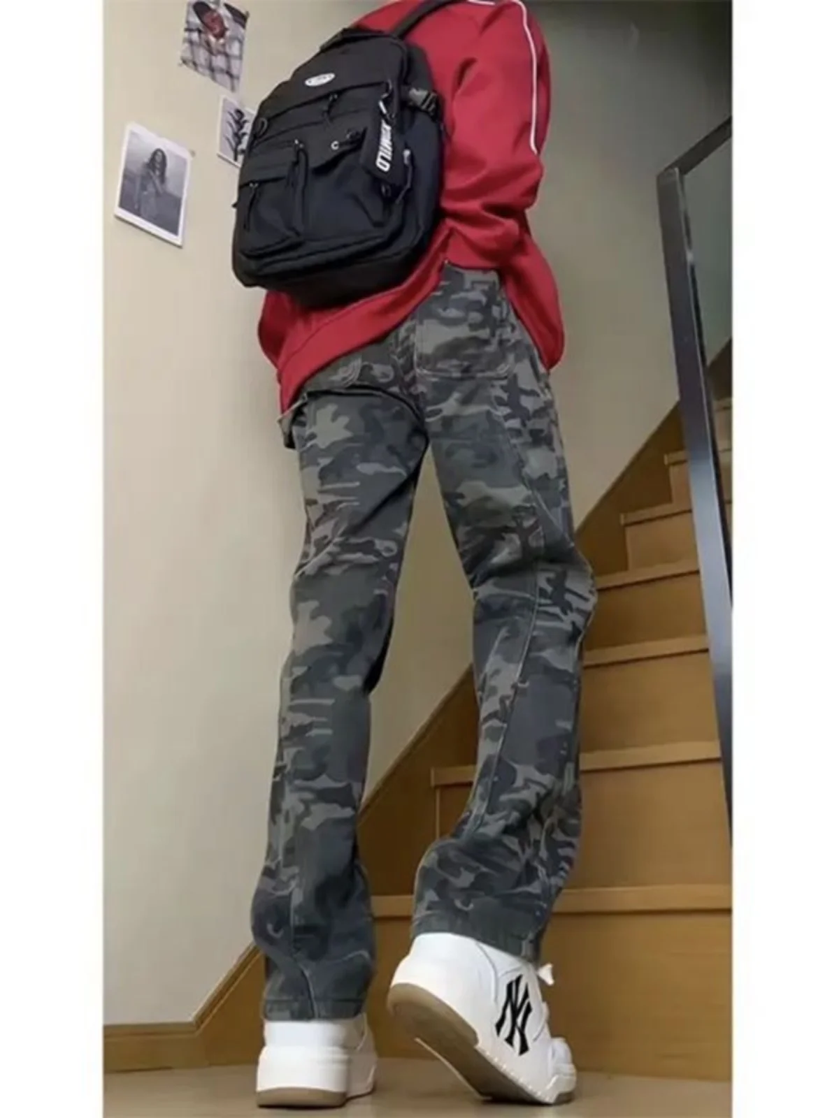 

American Camouflage Workwear Jeans Men's Summer Thin Cleanfit Deconstructed High Waist Loose Fit Bell Bot