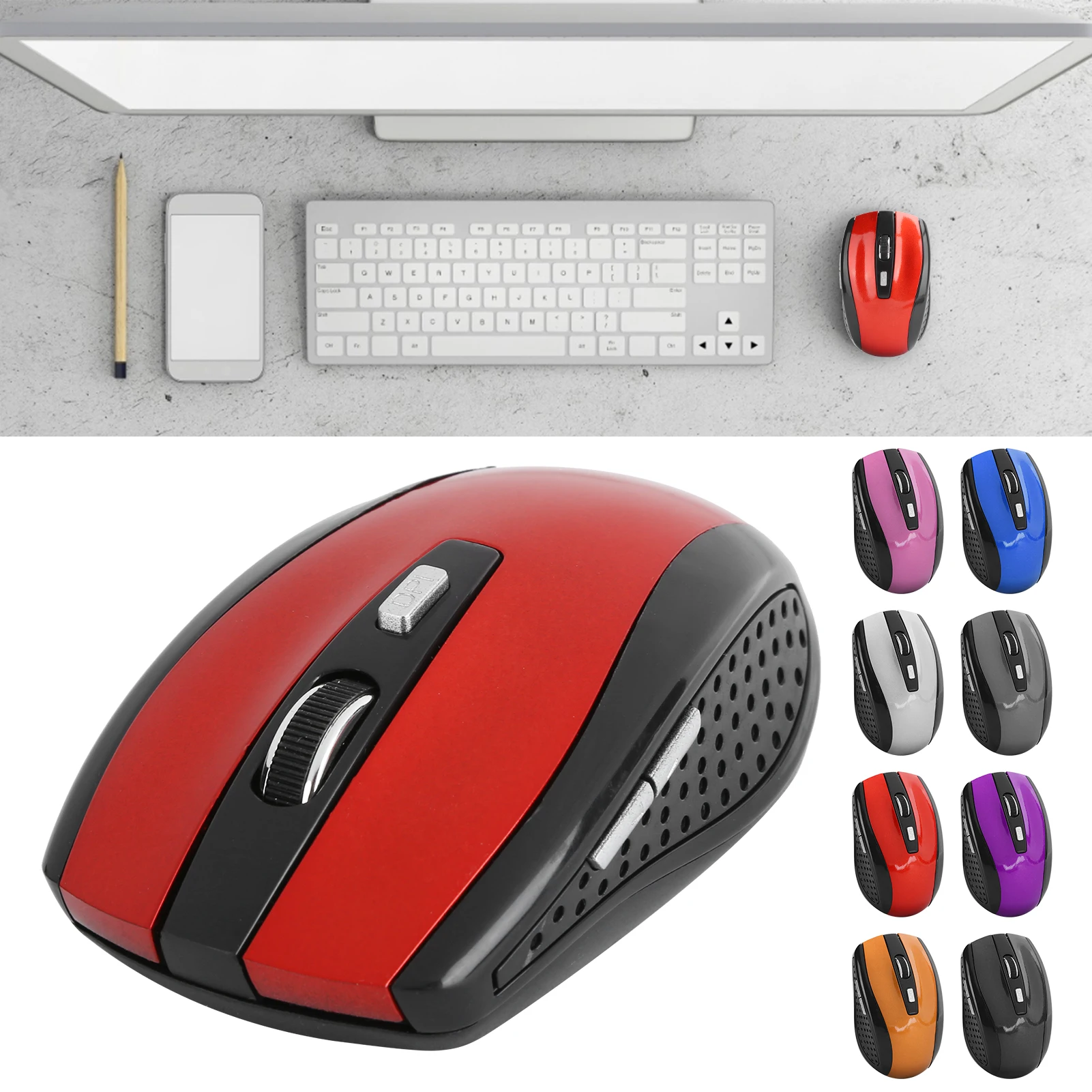 Mouse Óptico Sem Fio para Laptop, Acessórios de Jogos para Notebook com DPI Ajustável, Mouse Sem Fio 250Hz