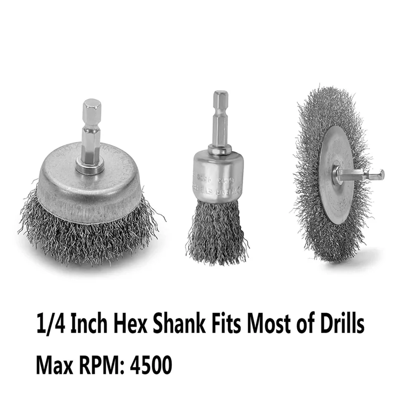 ABNC-9PC Coarse Crimped Wire Wheel Cup Pen Brush Set for Drill,Carbon Steel Wire Brush with Hex Shank for Removing Paint