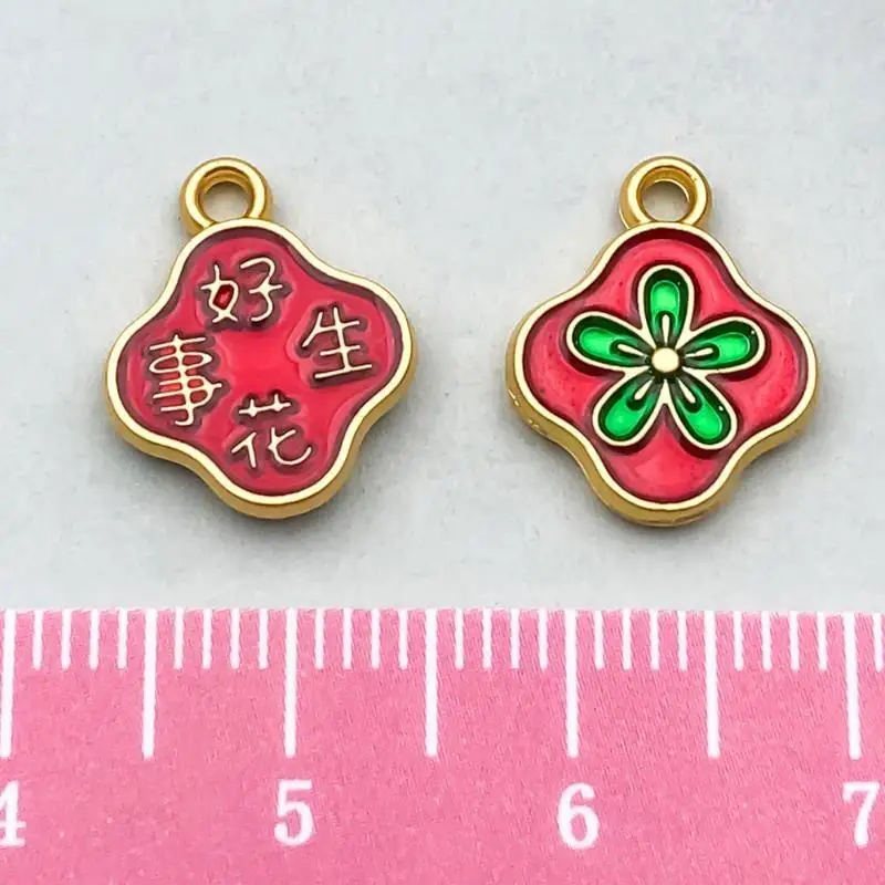 5/10/16 Stück Rote Legierungs-Charms der Neujahrs-Serie für DIY-Armbänder, Halsketten, Ohrringe und Schmuckherstellungszubehör – Detail 9