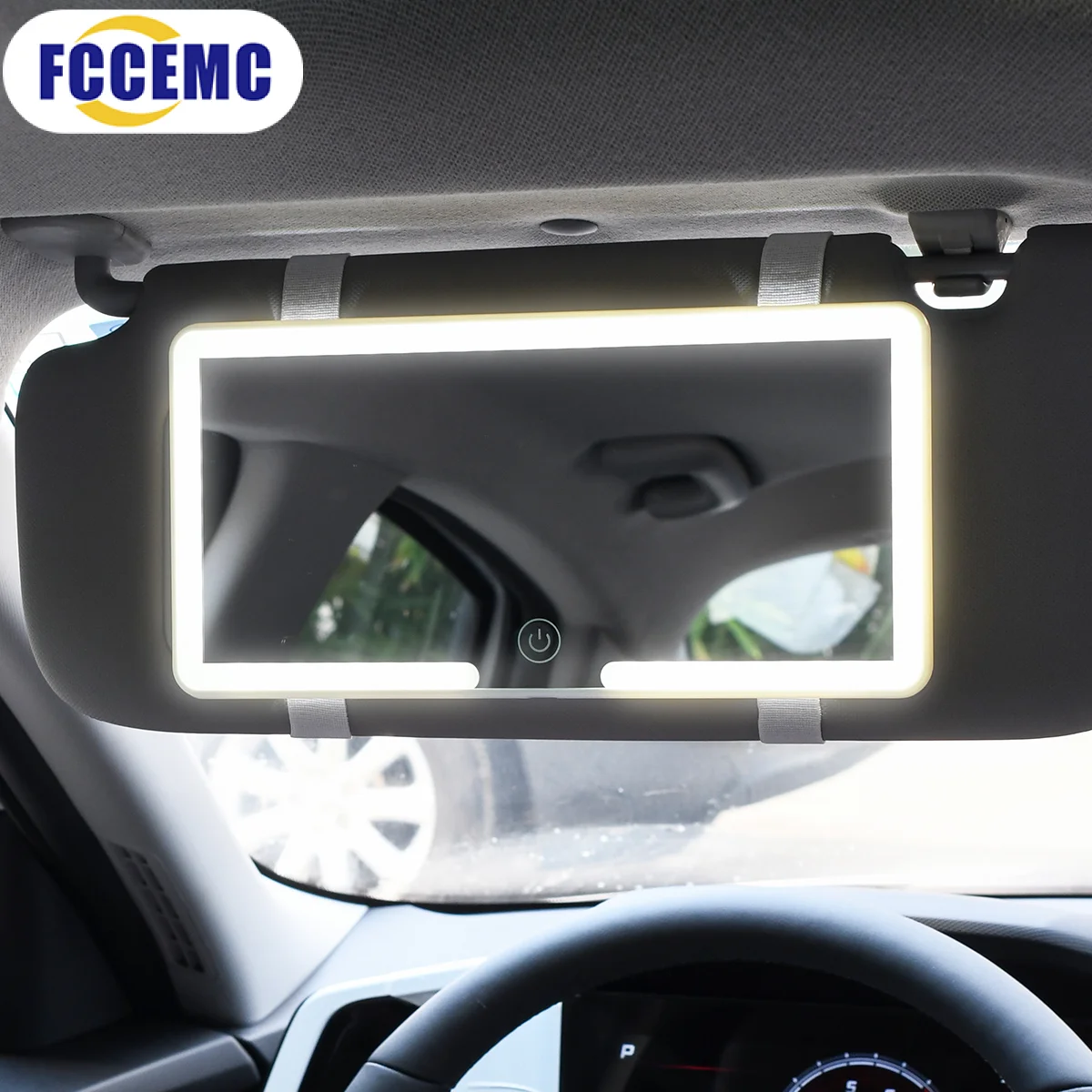 Fccemc carro viseira de sol espelho de maquiagem led tela sensível ao toque brilho ajustável auto interior maquiagem hd espelho de carregamento espelho de vaidade