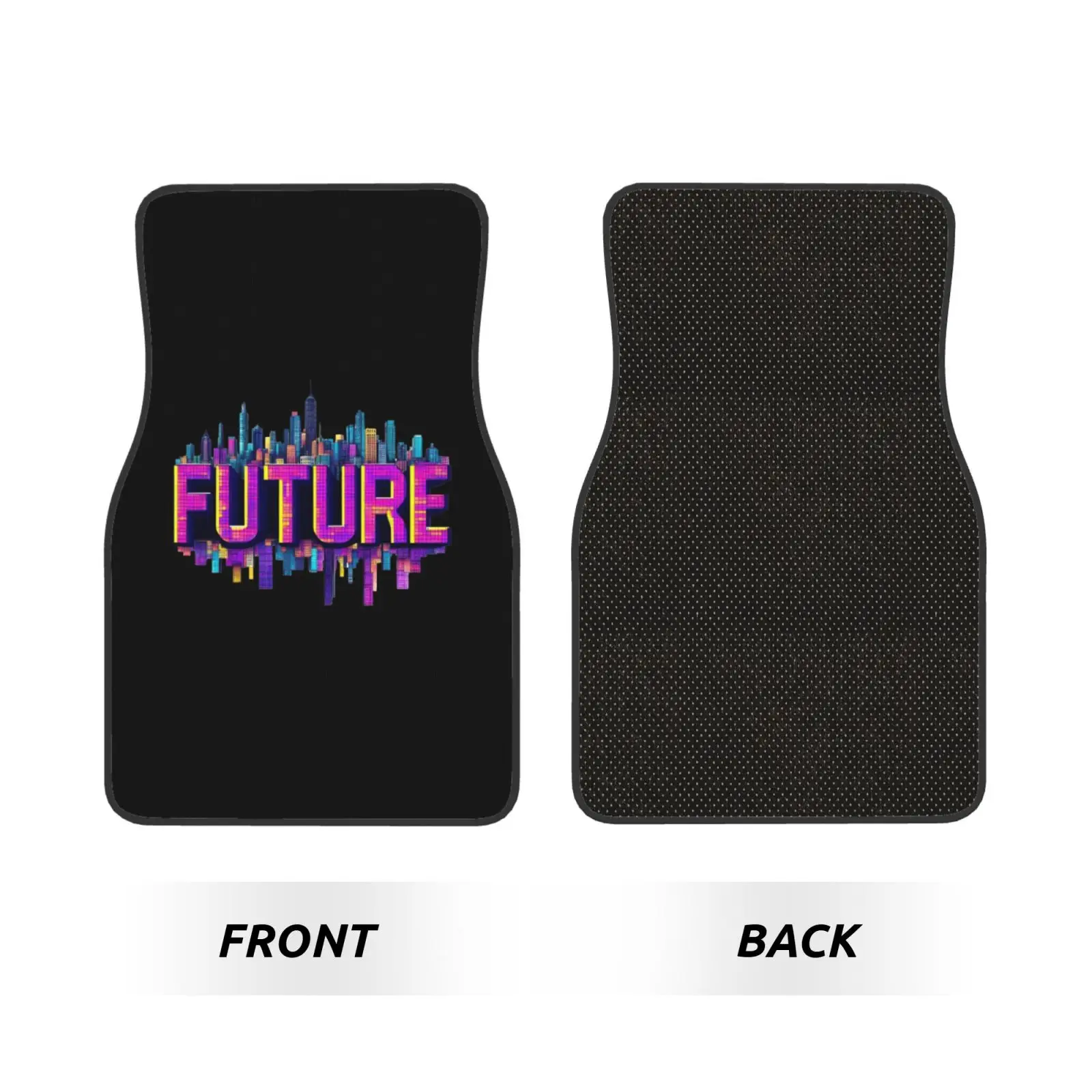 Future City Pattern Car Floor Mats of 4 Pieces Anti Slip Front and Rear Foot Mats Universal Car Accessories for SUV Van Truck