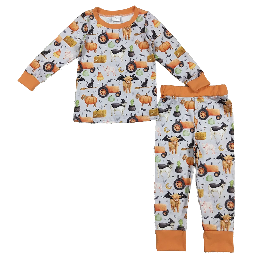 

Baby Boys Bats Farm Pumpkins Top Pant Halloween Pajamas Set