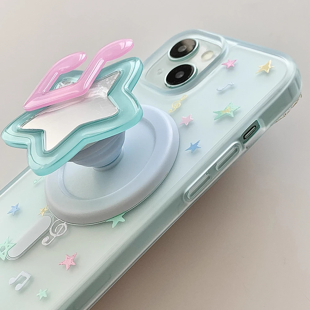 Etui na telefon iPhone 16 Pro 15 14 13 17 Pro Max z magnetycznym uchwytem MagSafe, lustrzane, z motywem koreańskich gwiazdek 3D, z uchwytem Grip Tok na tył. — zdjęcie produktu 5
