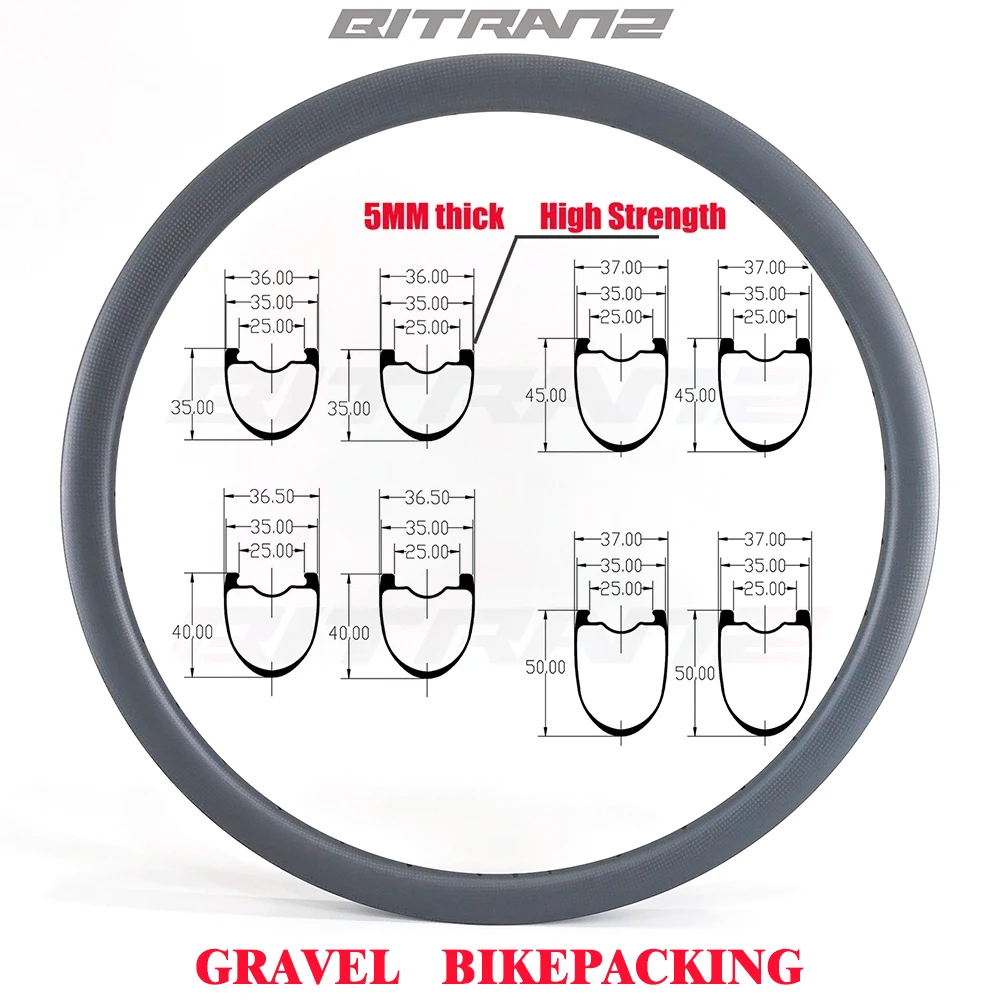 

700C Road Bike Disc Carbon Rim 35mm 25mm Wide BikePacking 35/40/45/50mm Deep Tubeless Clincher CX Gravel Bicycle Wheel UD 3K 12K