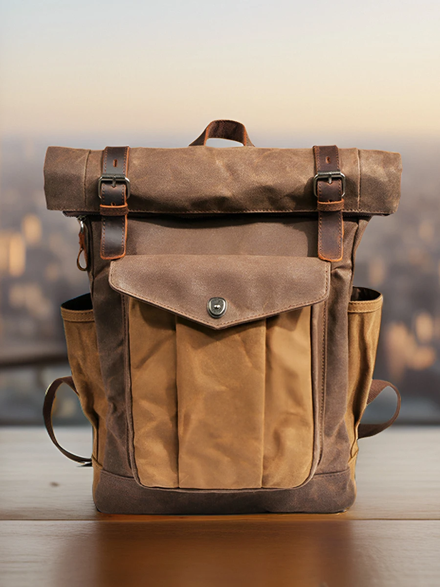 Abbigliamento da lavoro in tela cerata a olio Borsa a doppia spalla ex Casual Tempo libero Moto Alpinismo Viaggio Bapa per giovani