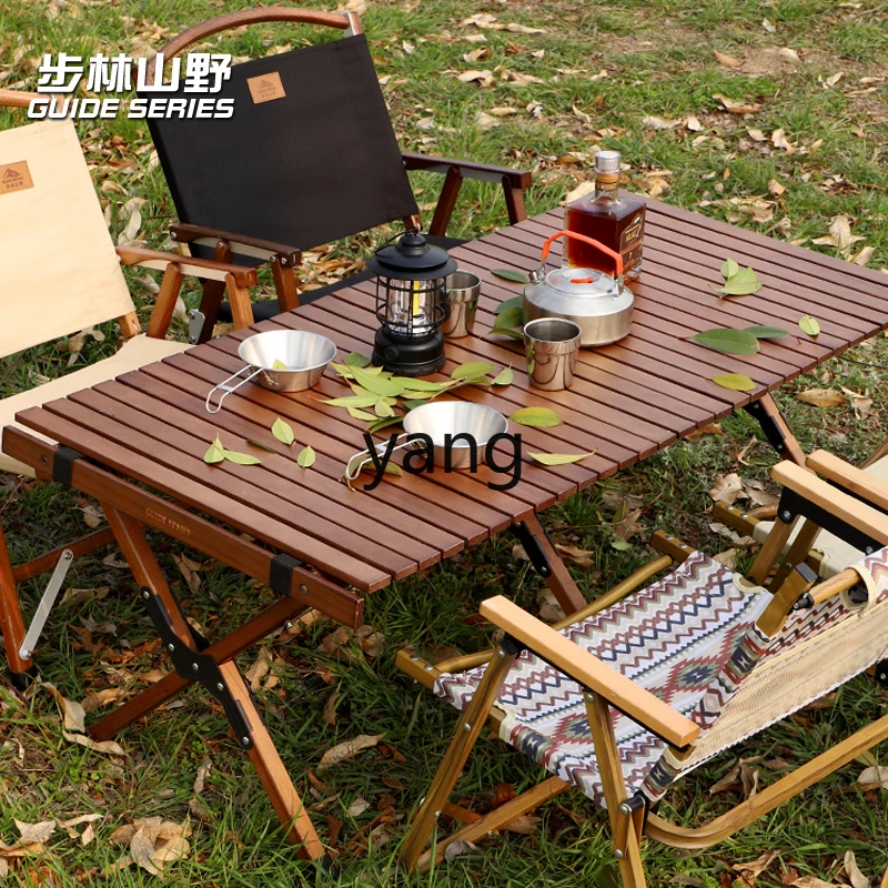 Yjq Outdoor Folding Table Stall Portable Egg Roll Table Camping Picnic Self-Driving Travel Solid Wood Table