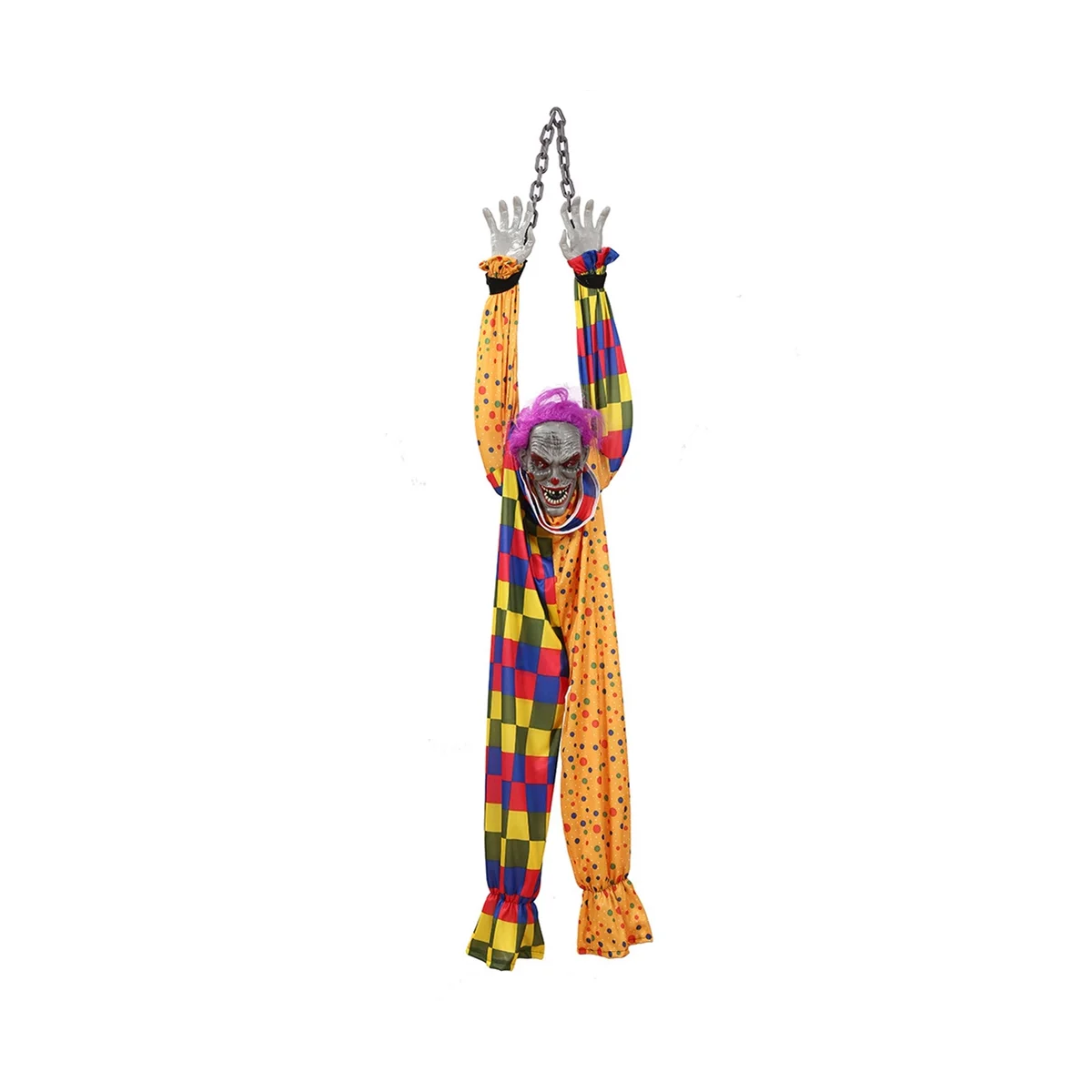 5.6 Ft Halloween Hanging Animated Talking & Shaking Scary Clown with Chain, Touch Activated for Halloween Decor