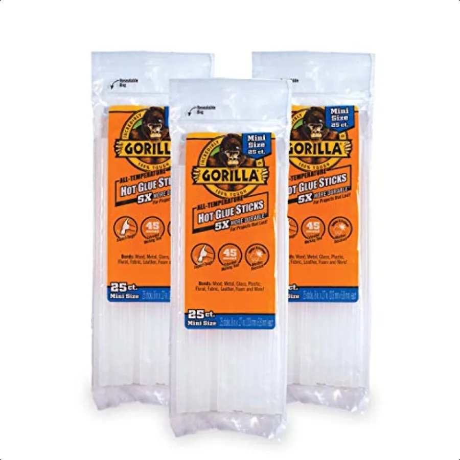 

Hot Glue Sticks Mini Size 8 Long x.27 Diameter 25 Count Clear Pack of 3