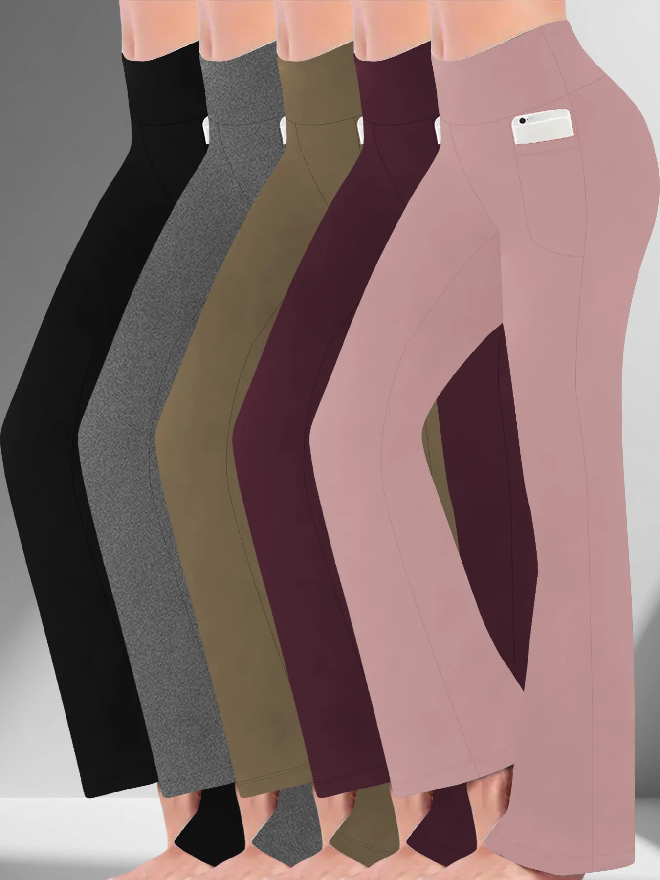 

5 pack Women Super Soft Flare Pants with Pockets High Waisted Tummy Control No See Through Workout Yoga running Home Casual