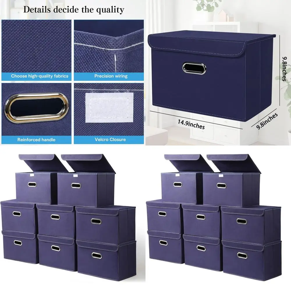 

Складные тканевые контейнеры для хранения с крышками и ручками, темно-синий набор из 8 предметов для организации дома