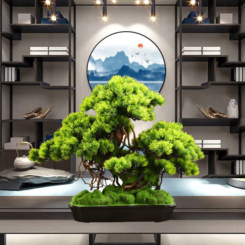 

New Chinese Style Simulation Interior Decoration Zen Garden Guest-Greeting Pine Artificial Plants Home Decoration Accessories