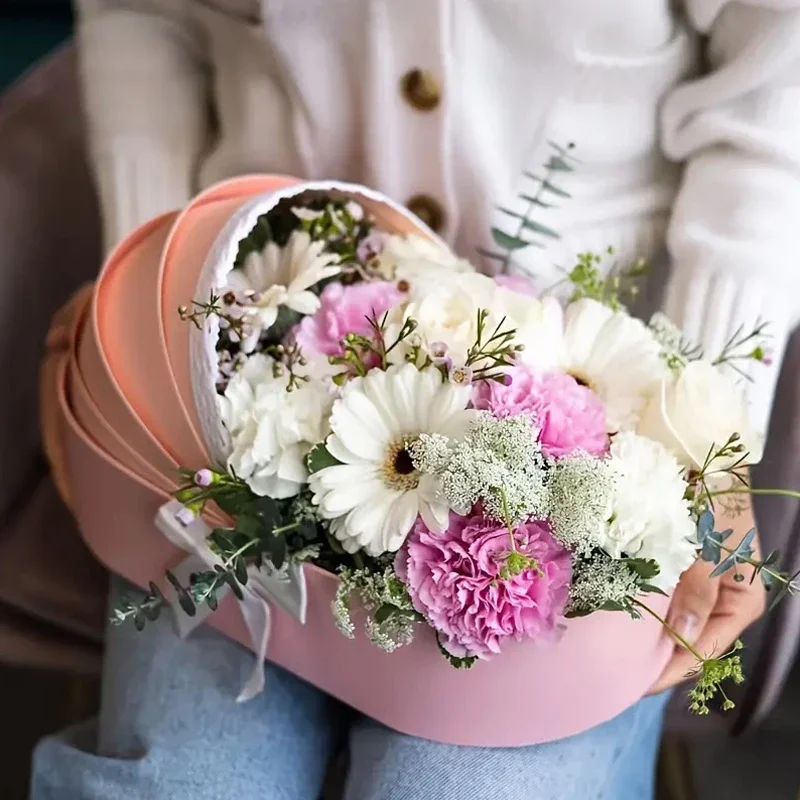 Caja de flores con cinta de encaje, caja de flores en forma de cuna para bebé, cesta de arreglo floral de regalo con lazo, cajas de embalaje de flores, decoración del banquete de boda