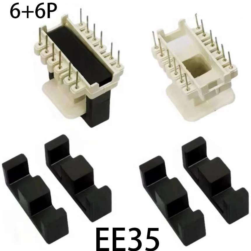 EE35 6+6 Pins 12P MN-ZN PC40 Vertical Horizontal Transformer High Frequency Ferrite Magnetic Core Coil Plastic Former Bobbin