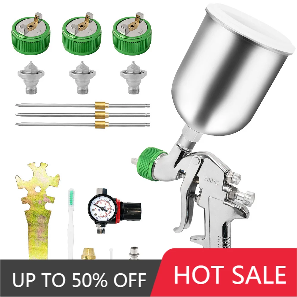 

HVLP Spray Gun Kit Professional 1.4/1.7/2.0mm Nozzles Car Paint Application Comfortable for All Car Paints