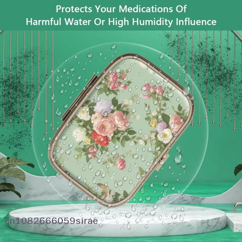Portable Pill Case Pill Box With Mirror Retro Small Pill Case For Purse Or Pocket Pill Box Or Vitamins Fish Oil Supplements