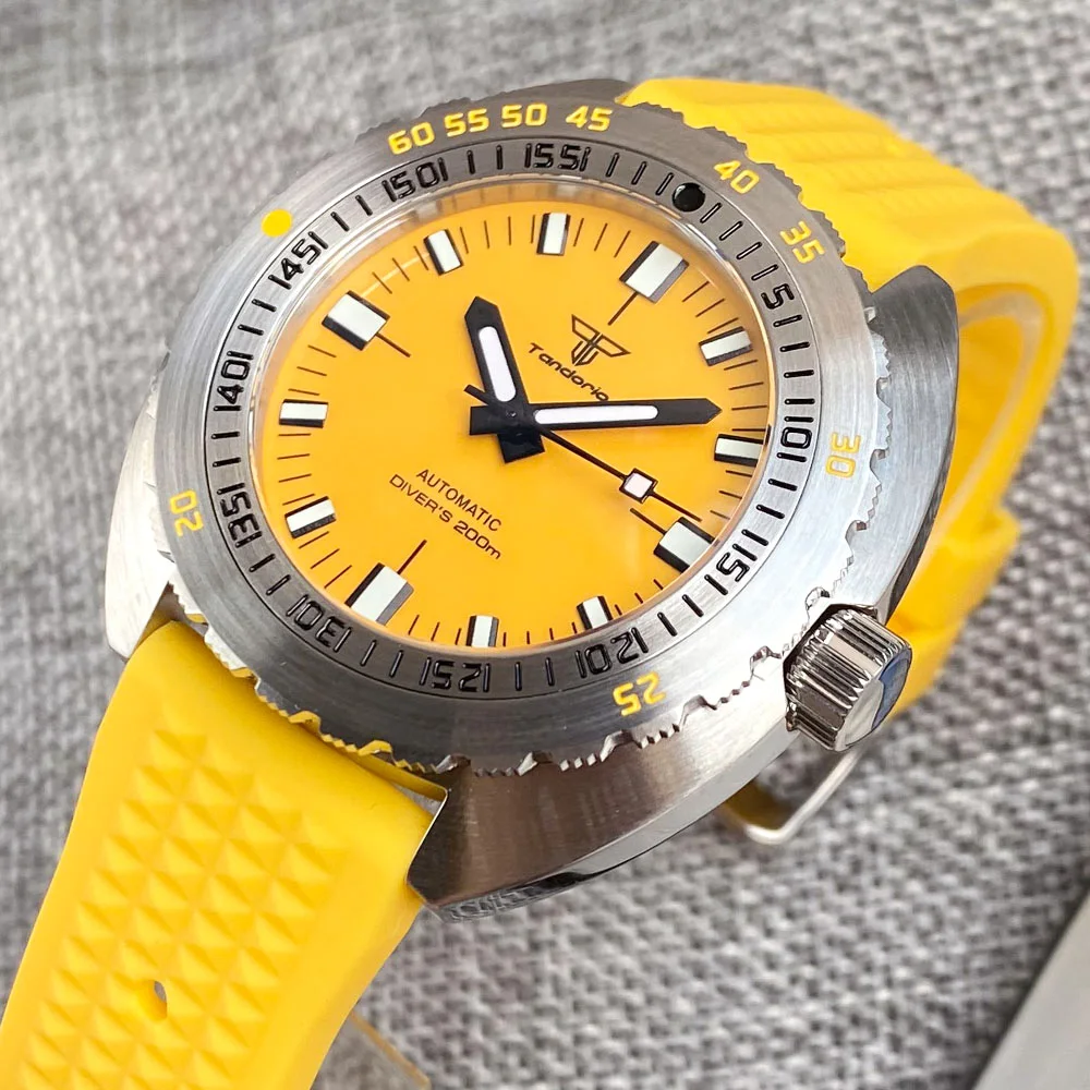Miyota 8215 Blue Tandorio 42mm 200M Waterproof Dive Automatic Watch Men Orange Sapphire 120 Click Bezel Lume Mark Steel Bracelet