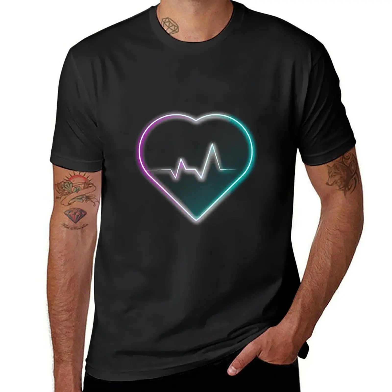 pulse heart T-shirt summer clothes tops heavyweight t shirts for men