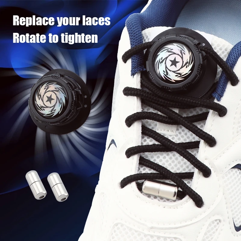 Rotating Quick Lock Shoelace Kit Lazy No Tie Shoelaces Rotary Tightening System Replacement Laces for Running Sneakers