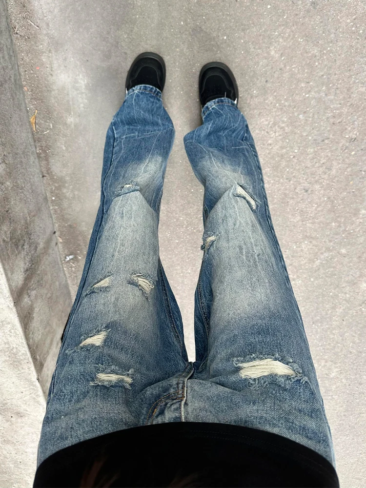 

Уникальные мужские джинсовые джинсы 2025 года с дырочками, прямые брюки-трубы American Vibe, дизайн Sense, узкая версия, молодежная мода