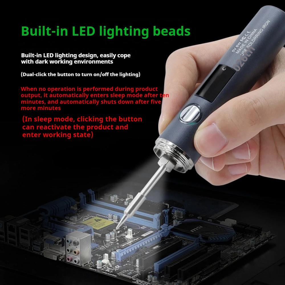 Portable Type-C Digital Display Soldering Iron Tool 5 Gears Temperature Adjustable with LED Light 1400mA Welding Pen for Repairs