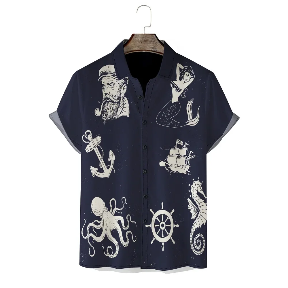 

Nautical Animal Print Men's Lapel Shirt Street Casual Men's Lapel Top Loose and Comfortable Men's Short Sleeve Shirt Summer Fash