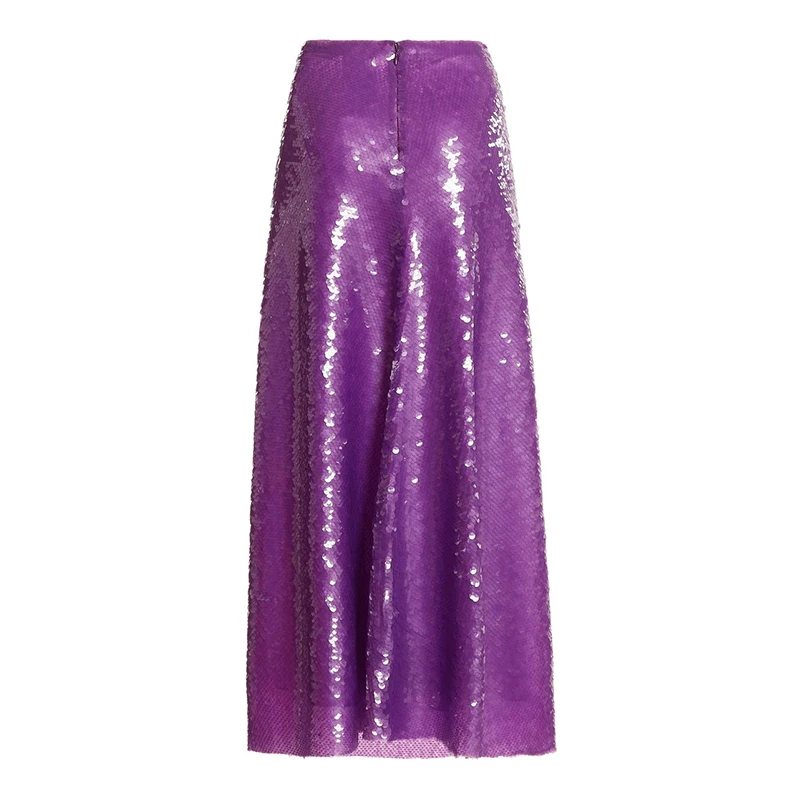 Runway Tube Skirts Luxurious Fashion Designer Chic Elegant Purple Sequin Skirt Women\'s High Waist Wrap Hip Straight Party New