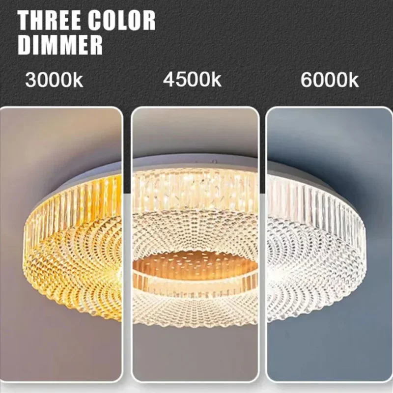 2024 New Lamp 3 Colour Dimming Acrylic Ceiling Lamp Round Luxury Modern Led Chandelier Indoor Light Fixture Hoom Decor Living